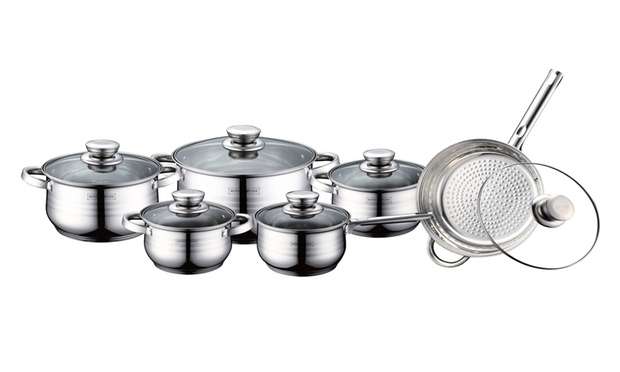 Royalty Line - 12 Pieces Stainless Steel Inox Cookware Set with Glass Lids (READ THE DESCRIPTION)