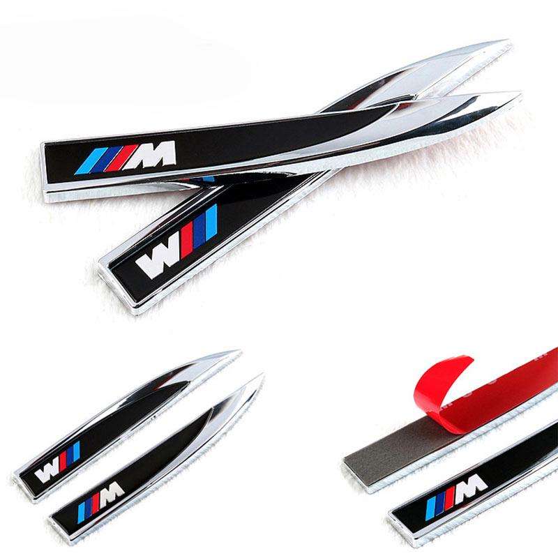 2 x BMW M Emblems Badge 3D Car Sticker Side Metal Knife Type Fender For Bmw
