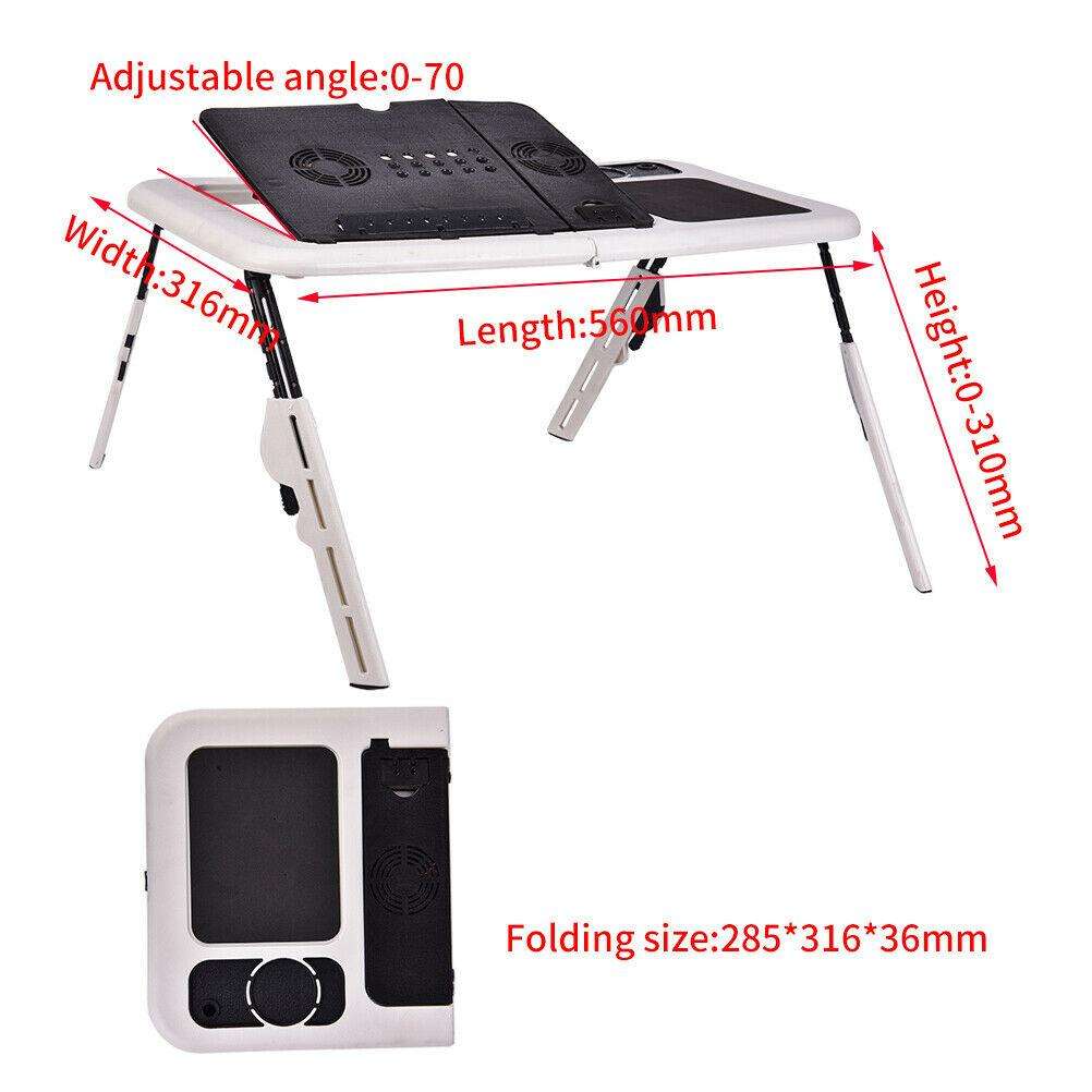 Foldable E-Table Portable Laptop Table Stand with 2-USB Cooling Fans for Bed or Couch
