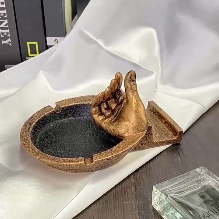 Creative Finger Ashtray Phone Stand C Unique Retro Decor for Home or Office Golden Resin