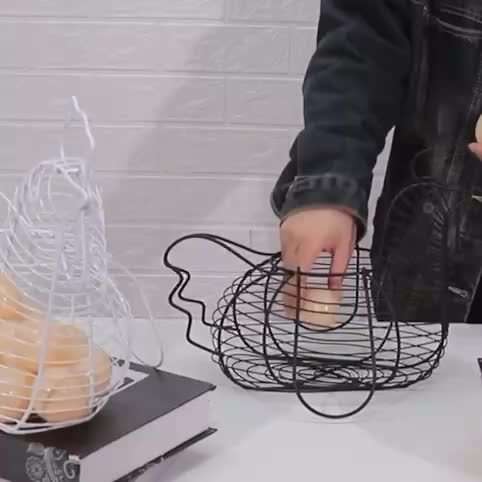 1pc Modern Cast Iron Chicken-Shaped Egg Basket Portable Anti-Shock Egg Storage Container for K