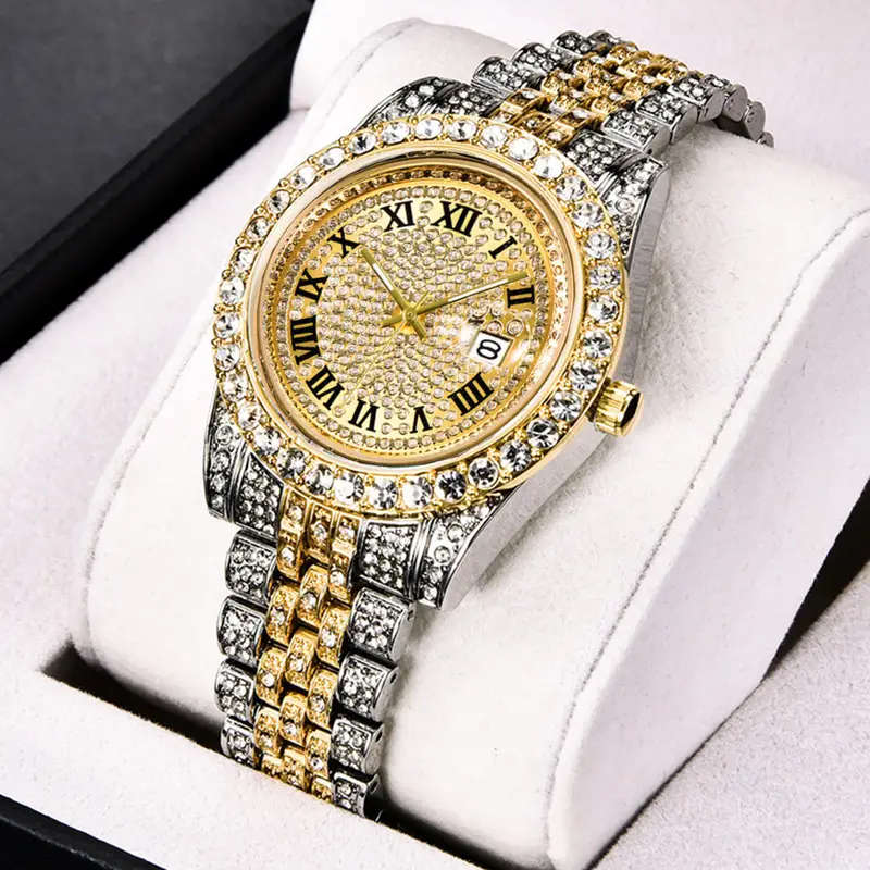 Vintage Rhinestone Inlaid Roman Numeral Dial Quartz Watch