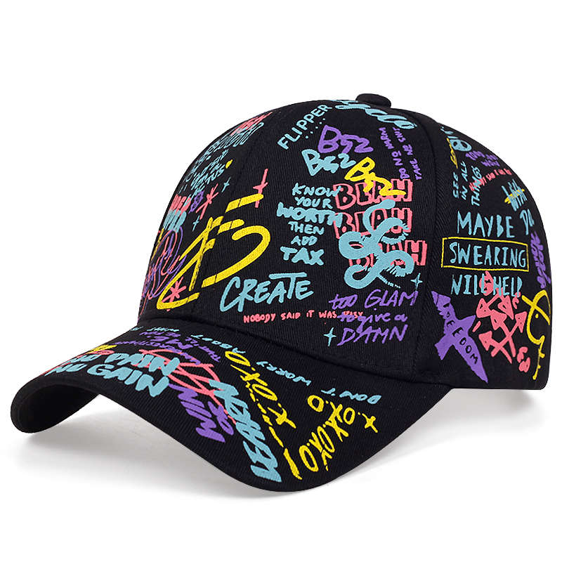 1pc Graffiti Baseball Cap Women's Adjustable Cap Hat Unisex Distressed Baseball Cap Ponytail Hat Em