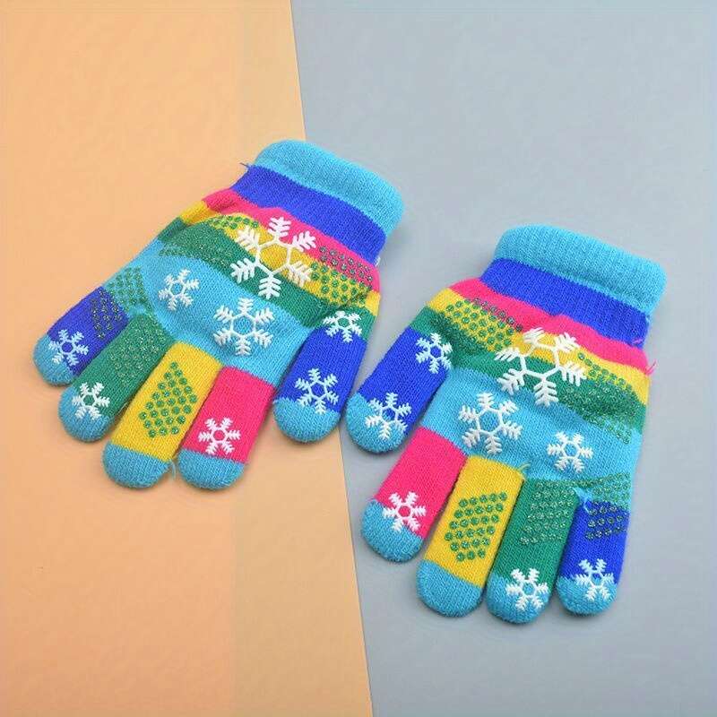 1 Pair 5 To 9 Years Old Blue Warm Gloves