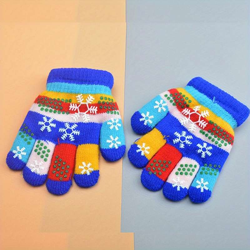 1 Pair 5 To 9 Years Old Red Warm Gloves