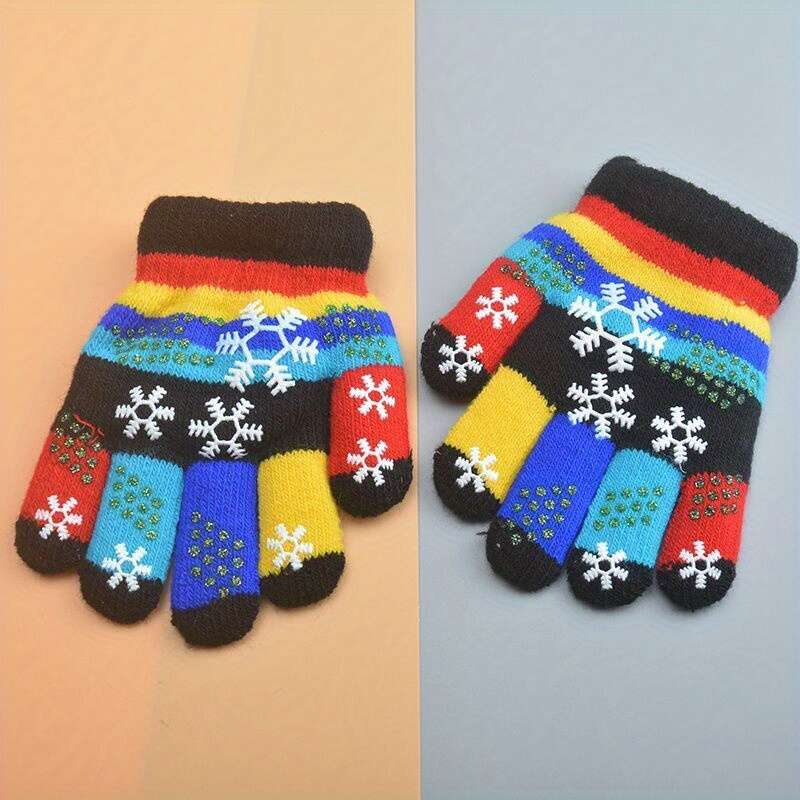 1 Pair 5 To 9 Years Old Red Warm Gloves