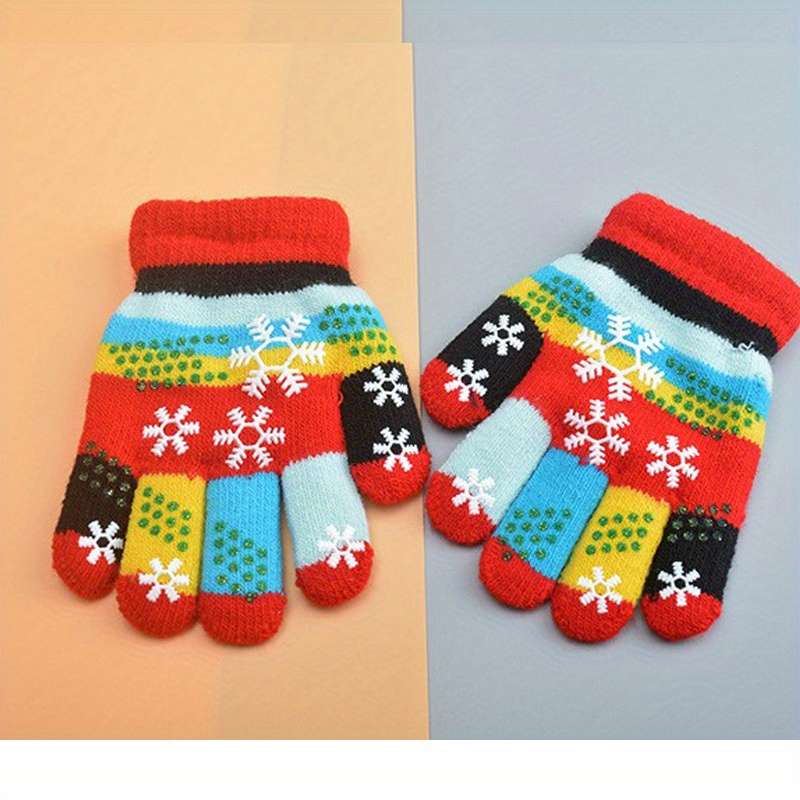 1 Pair 5 To 9 Years Old Red Warm Gloves