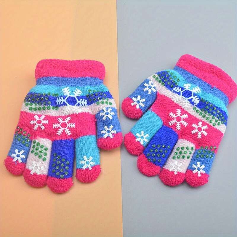 1 Pair 5 To 9 Years Old Red Warm Gloves