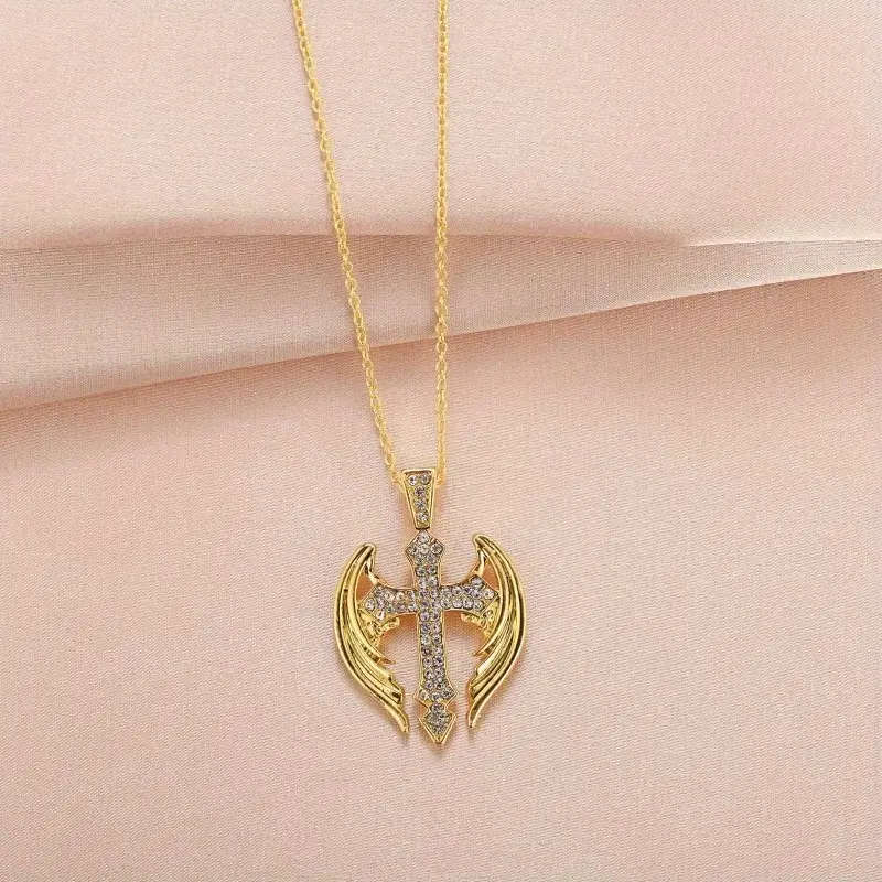Rhinestone Angel Cross Pendant WITH Necklace