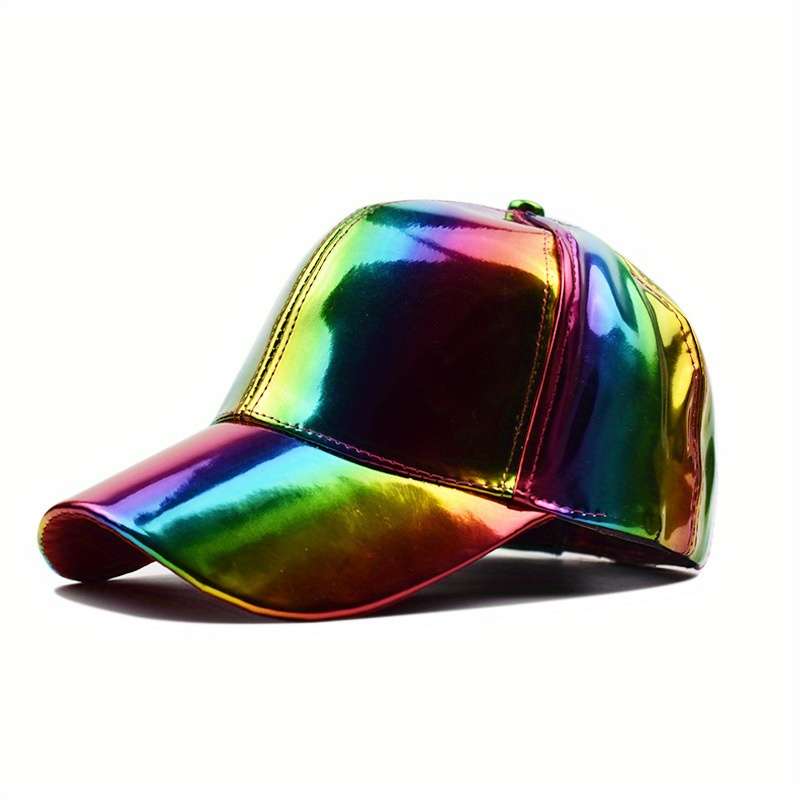 Vibrant Faux Leather Baseball Cap Lightweight Adjustable Hand Washable Colorful Gradient D