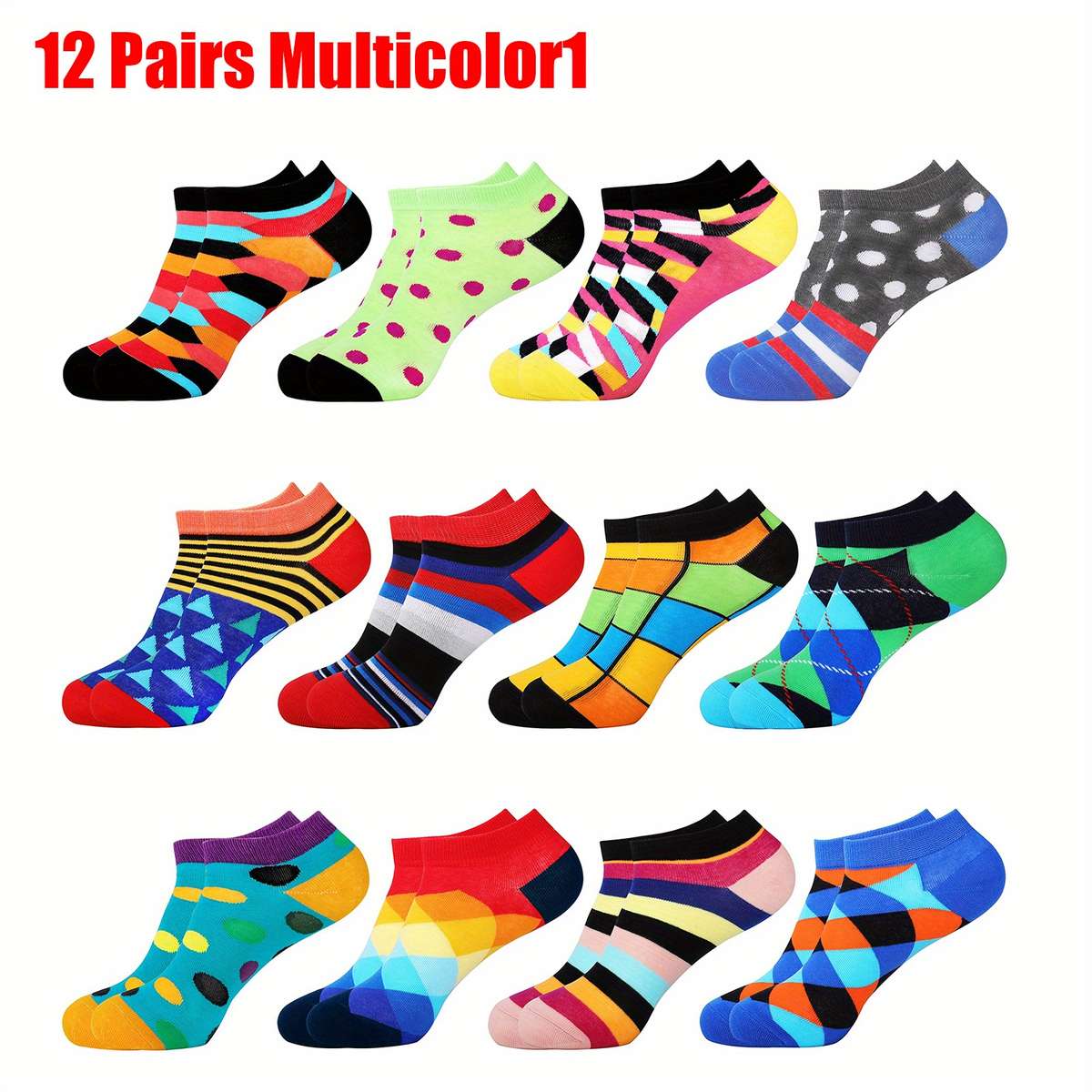 12 Pairs Multicolor2 Sock Us 5 8 Uk 4 7 Eu 35 38