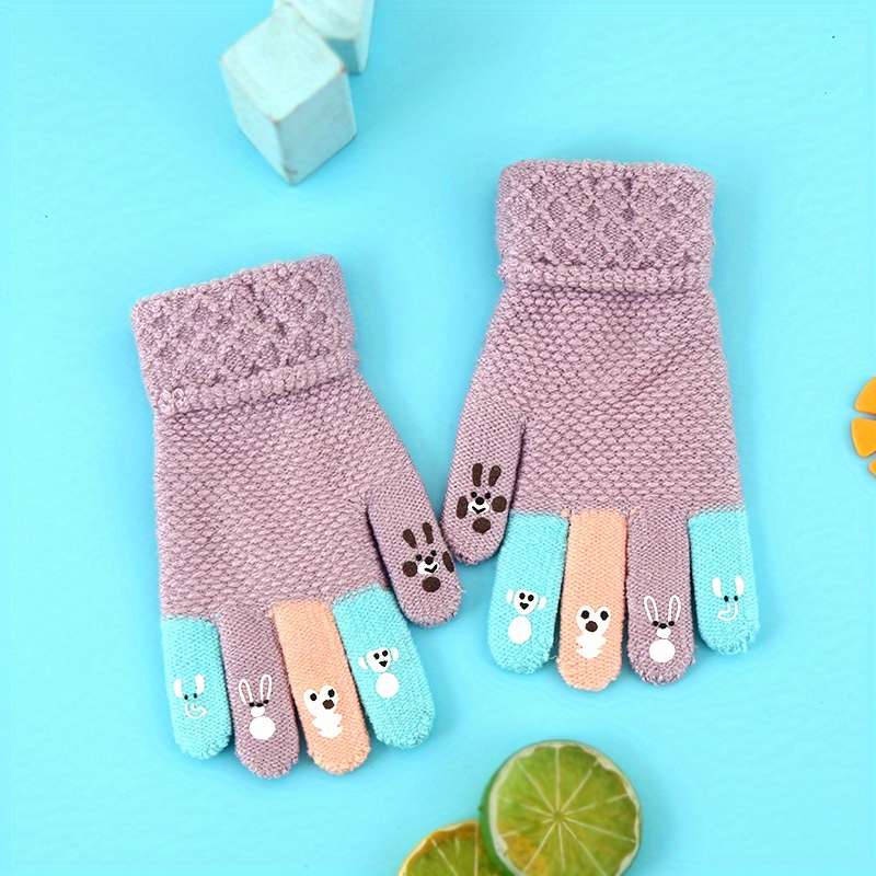 1 Pair Cartoon Purple Size 4 To 8 Years Old Warm Gloves