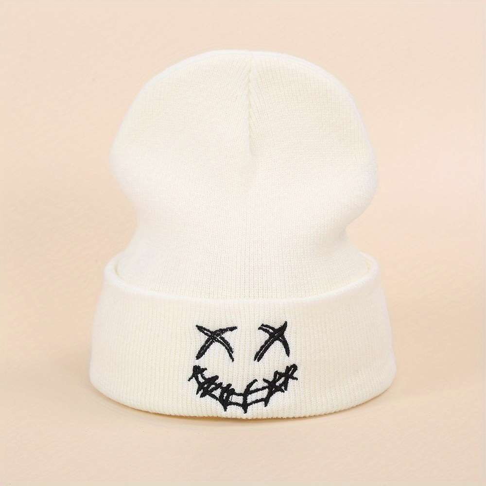 Acrylic Knit Beanie with Embroidered joyful Design Casual Warm Ski Hat