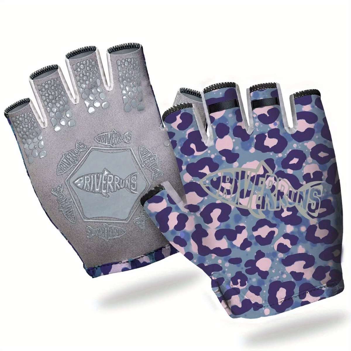1 Pair Blue Purple Leopard Size M Outdoor Sports Gloves
