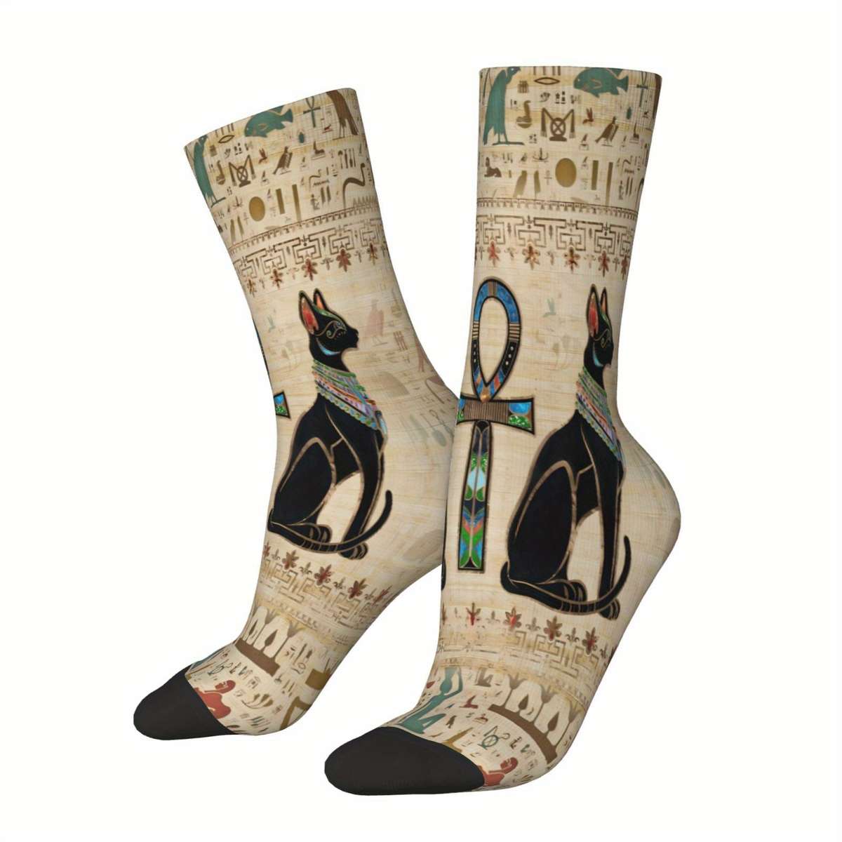 1 Pair One Size Cats And Ankh Cross Socks