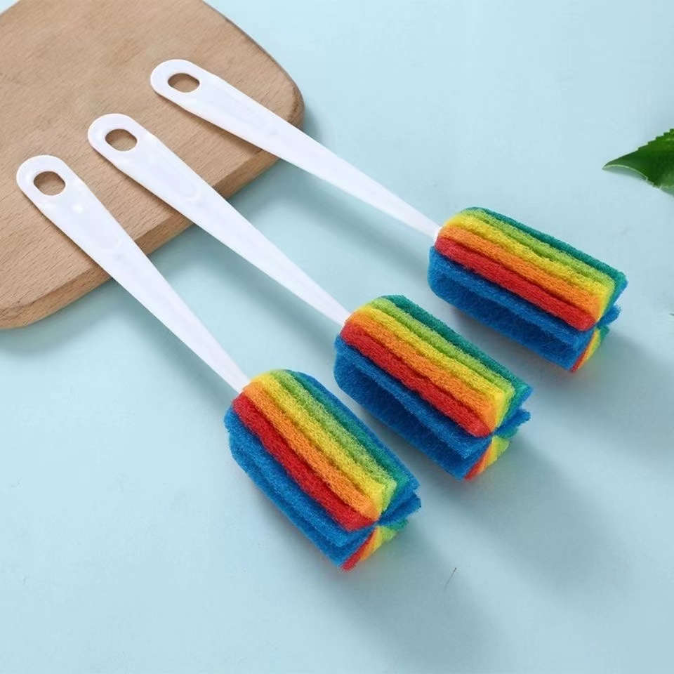 1pc Durable Long Handle Multicolor Kitchen Cup Brush with Hanging Hole Hard Bristle Milk Bott