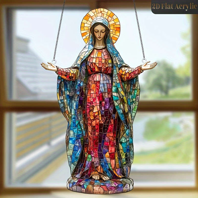2D Flat Sacred Acrylic Sun Catcher Virgin Mary Hanging Decoration Religious Christmas