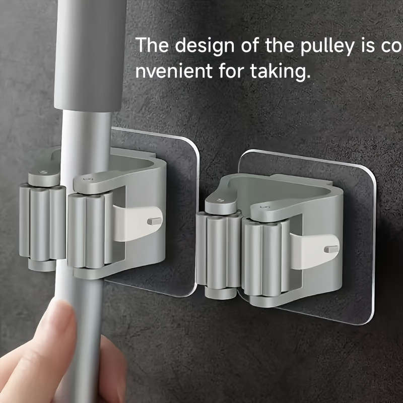 4pcs Plastic Utility Hooks Wall Mounted Mop and Broom Holder Strong Adhesion No-Drill Storage