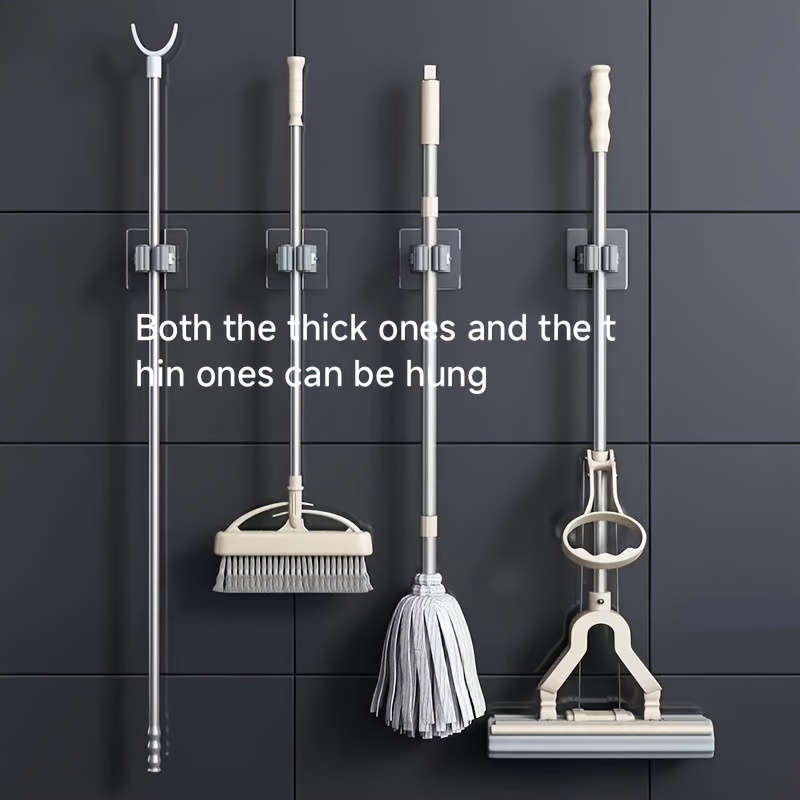 4pcs Plastic Utility Hooks Wall Mounted Mop and Broom Holder Strong Adhesion No-Drill Storage