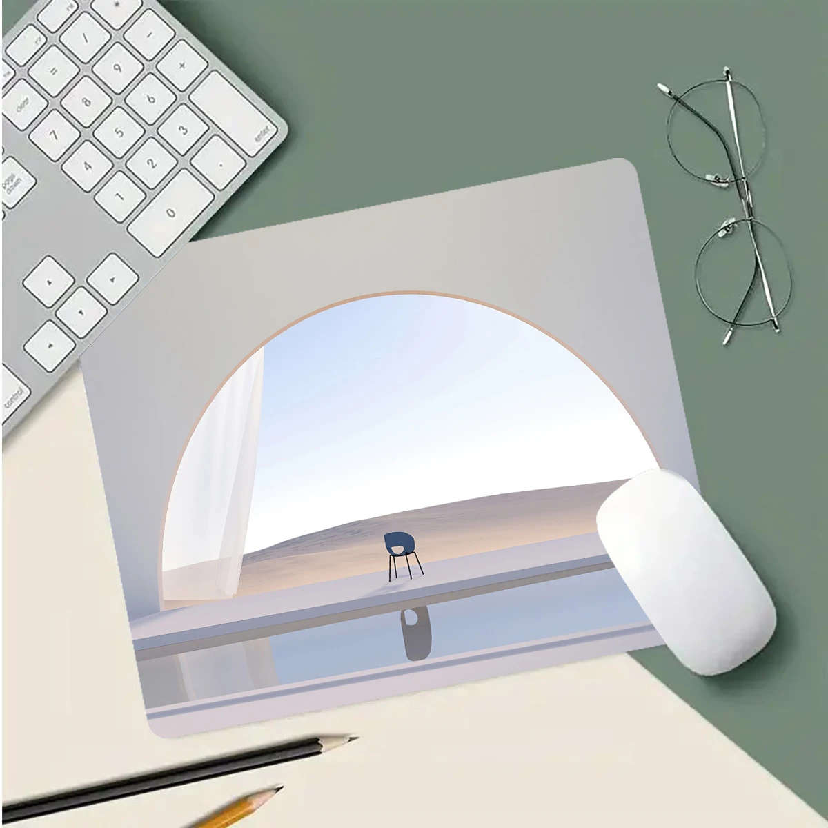 21x26cm Gaming Mouse Pad with White-Toned Arch Desert Design Non-Slip Durable Rubber Base