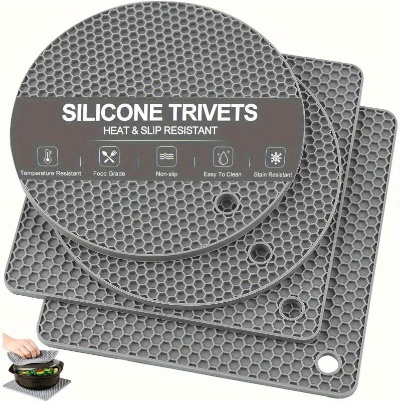 4pcs Black Silicone Heat Guard Pads Non-Slip Heat Stain Resistant Kitchen Mats for Cookwar