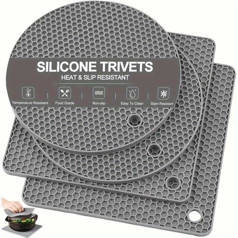4pcs Black Silicone Heat Guard Pads Non-Slip Heat Stain Resistant Kitchen Mats for Cookwar