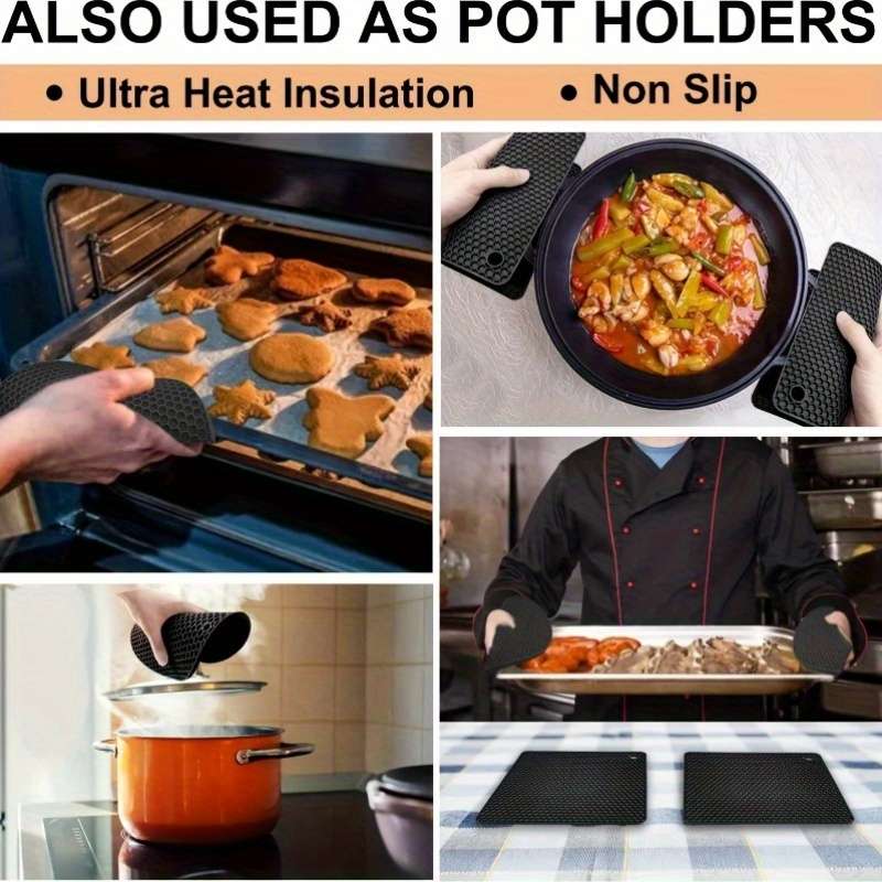 4pcs Black Silicone Heat Guard Pads Non-Slip Heat Stain Resistant Kitchen Mats for Cookwar