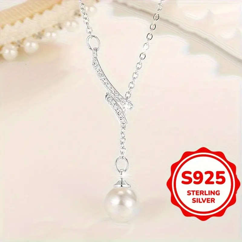 925 Sterling Silver Y-Necklace with 6mm Luxury Imitation Pearl