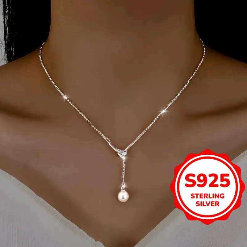 925 Sterling Silver Y-Necklace with 6mm Luxury Imitation Pearl
