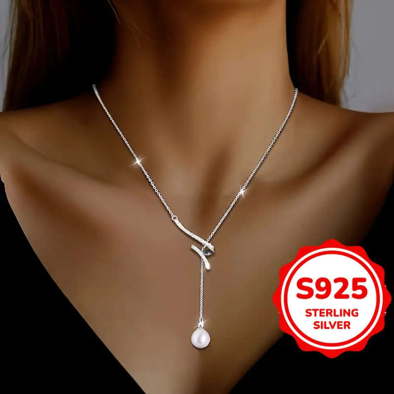 925 Sterling Silver Y-Necklace with 6mm Luxury Imitation Pearl