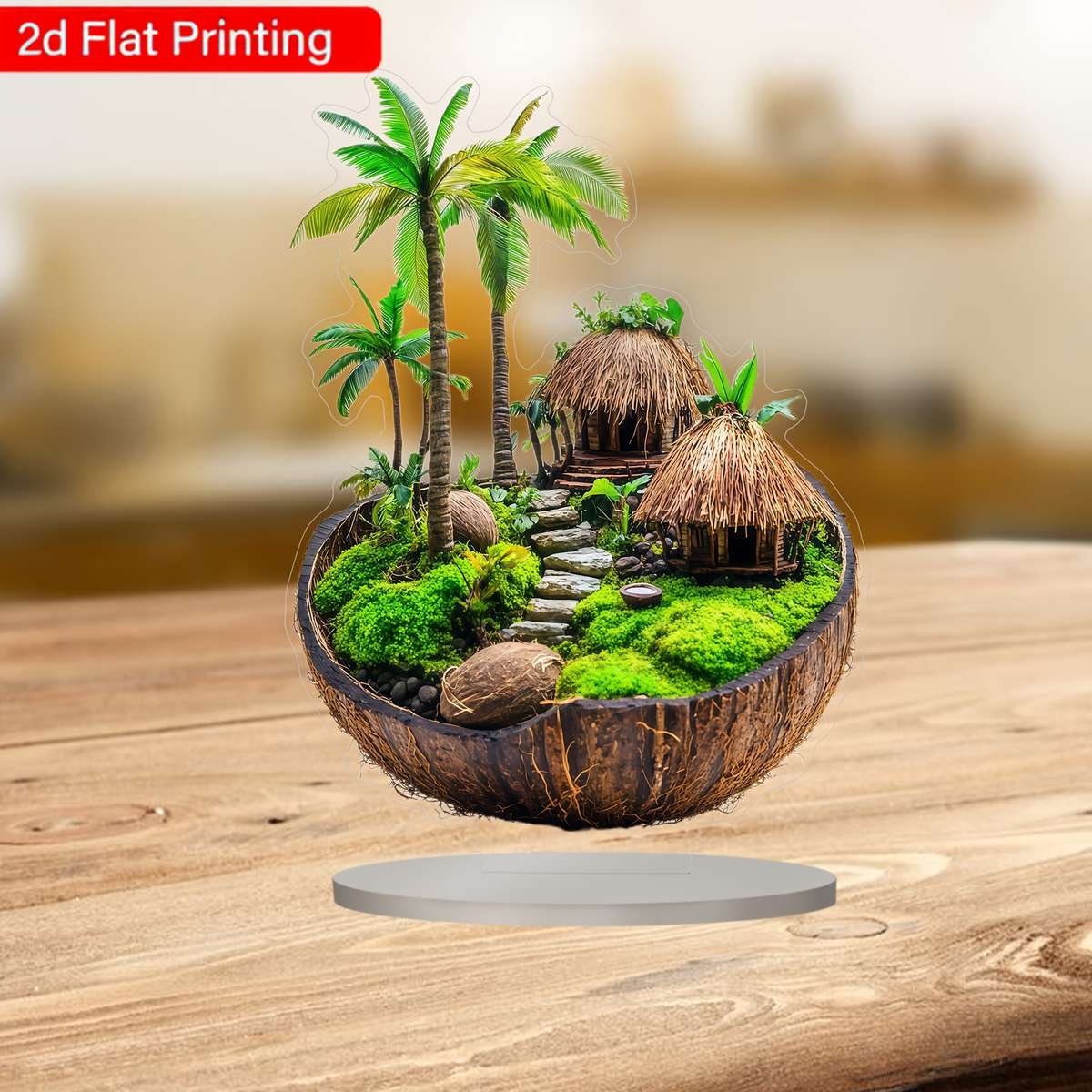2D Flat Acrylic Beach Coconut House High Definition Art Ornament Perfect For Home Decoratio