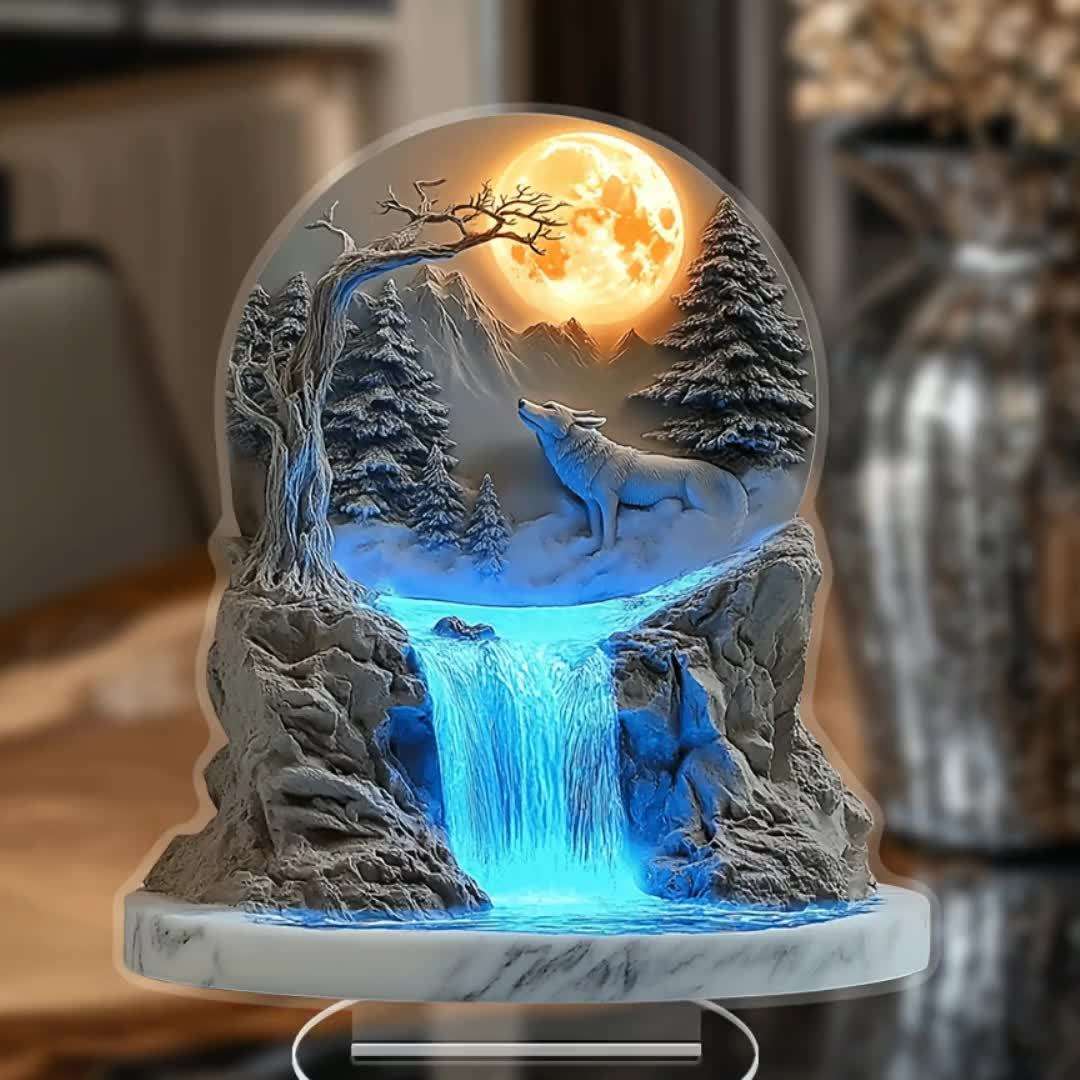 1pc 2D Flat 1 wolf howling during a full moon