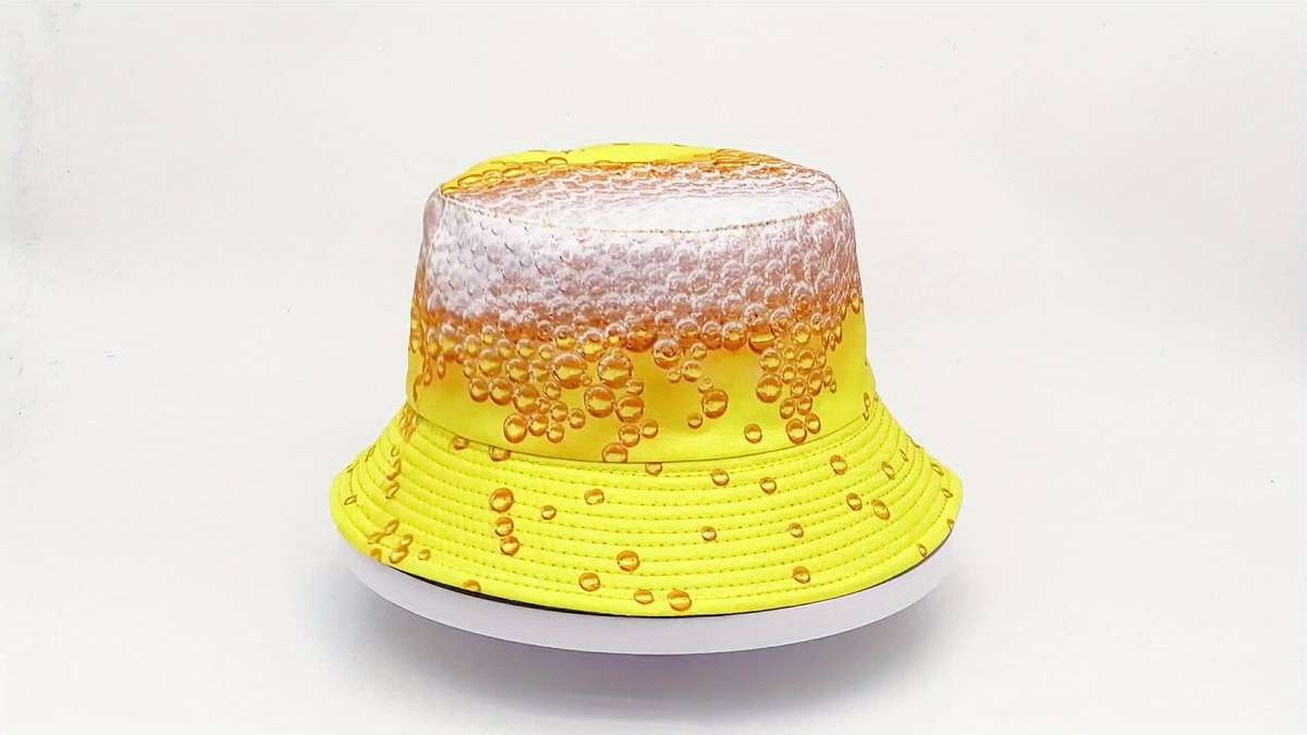 MIACAWOR Reversible Beer Print Bucket Hat Vibrant Yellow Orange Double-Sided Design Lightw