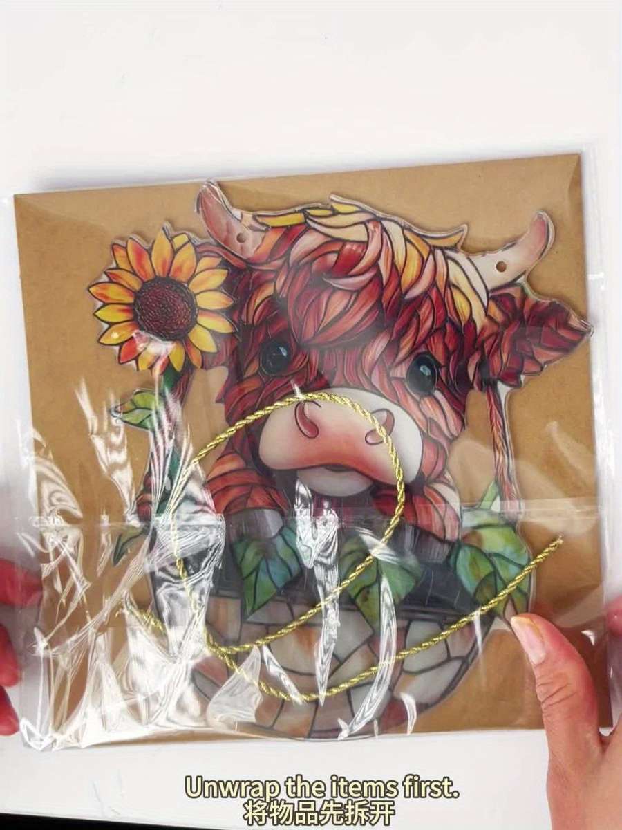2D Flat Highland Cow Acrylic Wall Pediment Print Farmhouse Window Catchlight 7.1x8 Ind