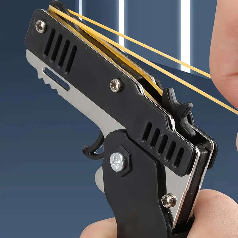 Rubber Band Gun Toy Mini Metal Folding Rubber Gun Rubber Launcher Toy With Keychain And Rubber Bands