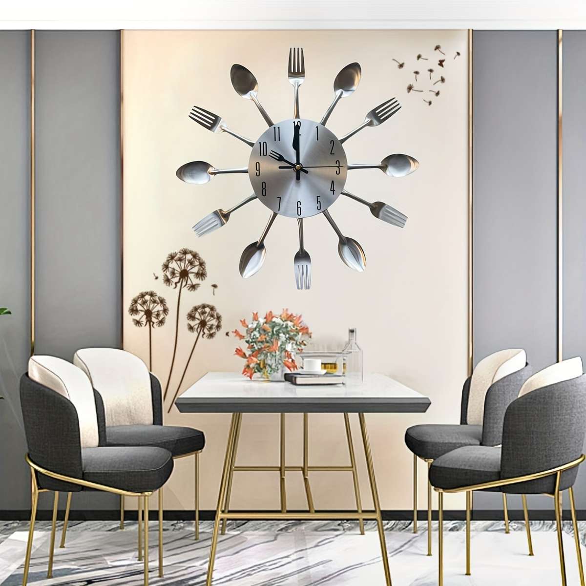 1pc Kitchen Hanging Clock Modern Creative Kitchen Tableware Hanging Clock with Fork and Spoon