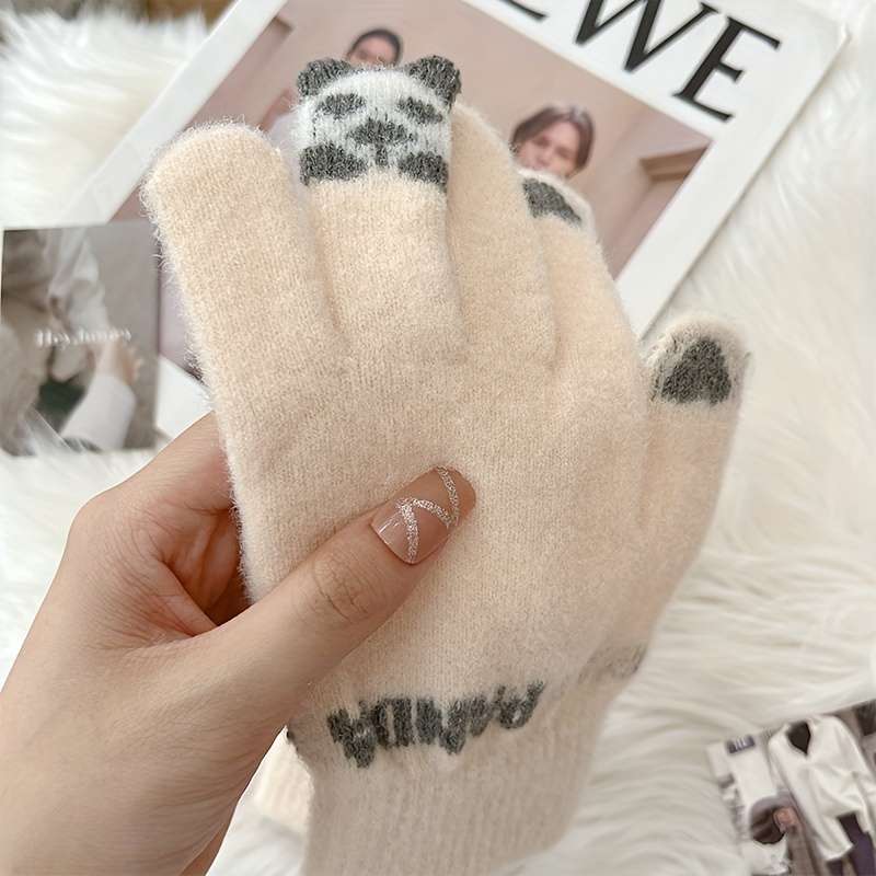 1 Pair Beige One Size Warm Gloves
