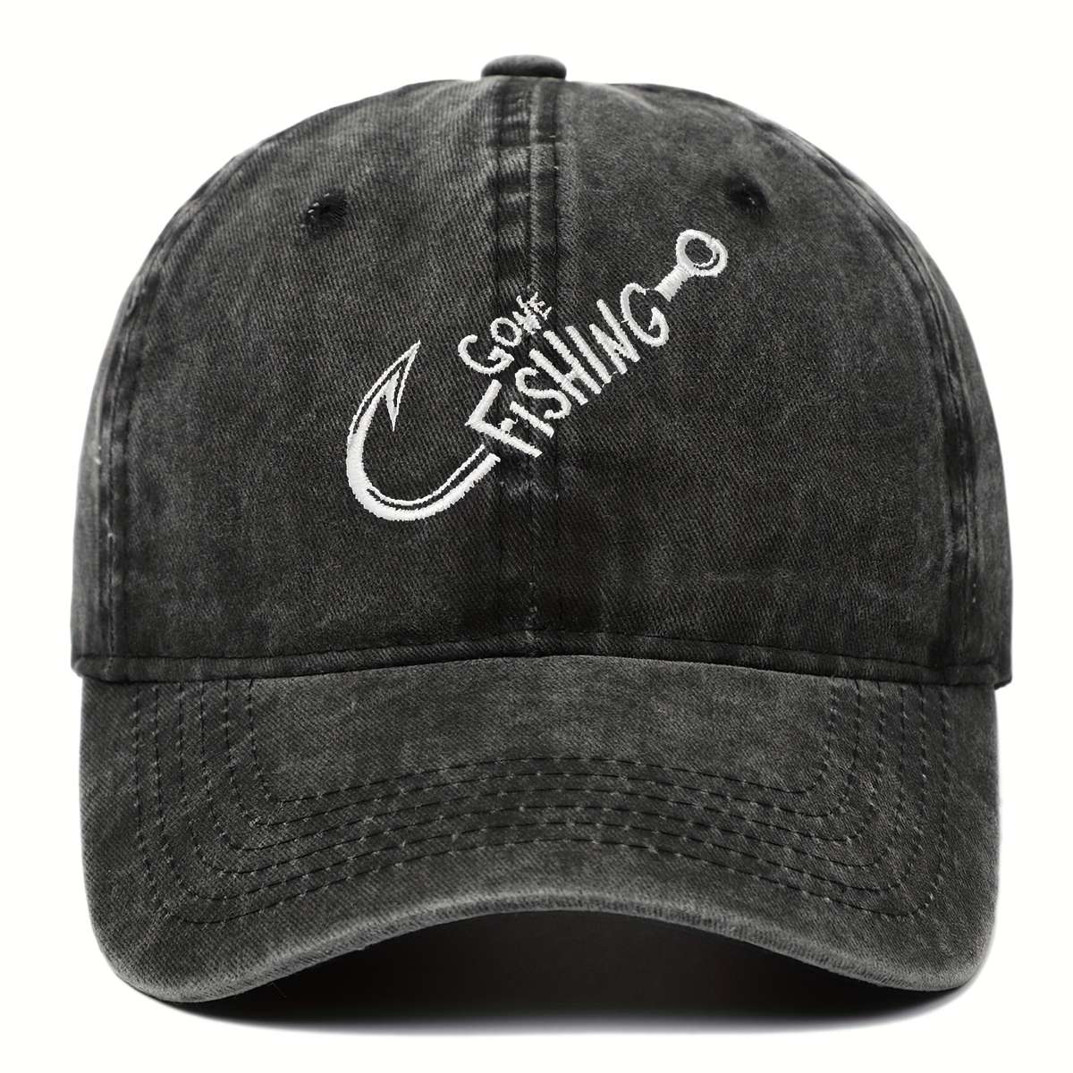 Gone Fishing Slogan Embroidered Baseball Cap Versatile Washed Dad Hat Outdoor Adjustable Sunsha