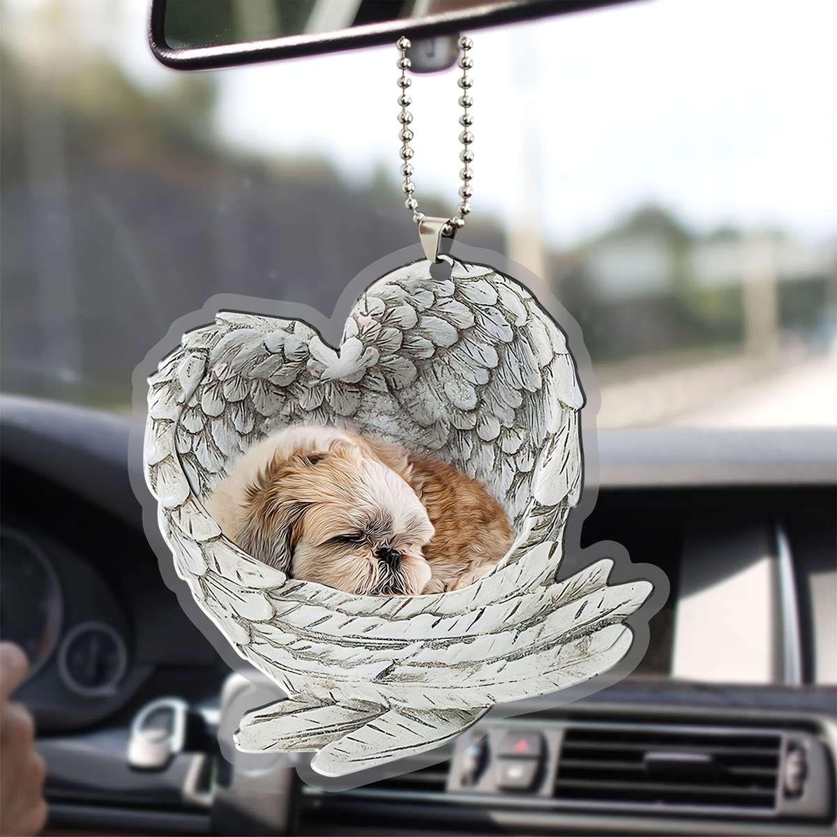 1pc 2D Flat   Acrylic Shih Tzu Shitzu Sleeping Angel Wing Animal Pet Dog Farmhouse Car Ornament