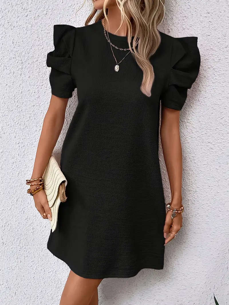 Puff Sleeve Keyhole Back Dress, Elegant Crew SIZE SMALL