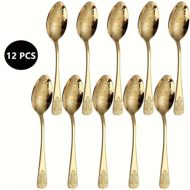 12pcs Stainless Steel Dessert Spoons Set For Restaurant Patterned Embossed Tea Spoons Dessert