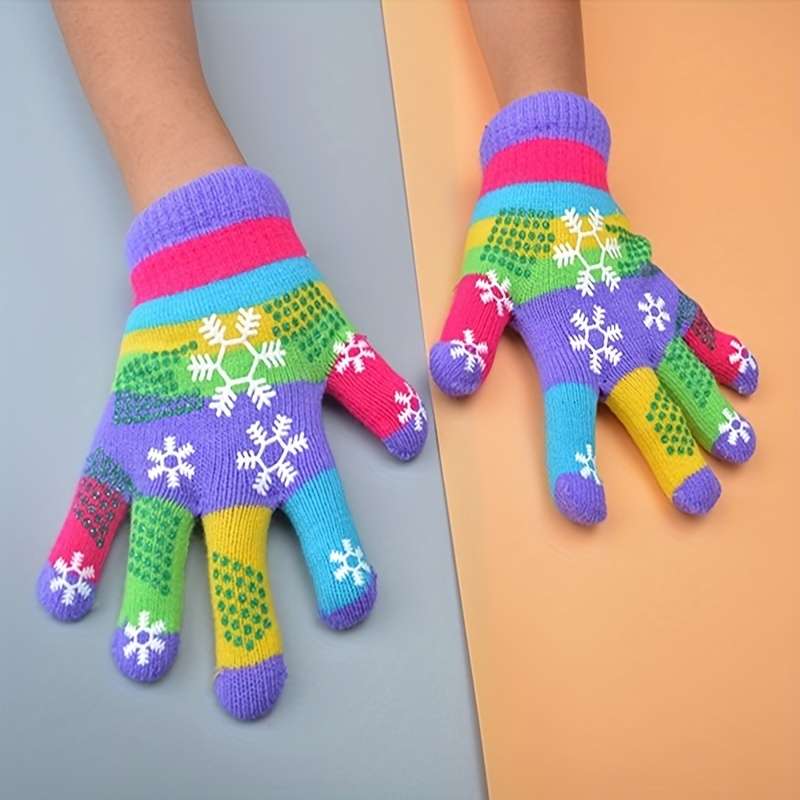 1 Pair 5 To 9 Years Old Red Warm Gloves