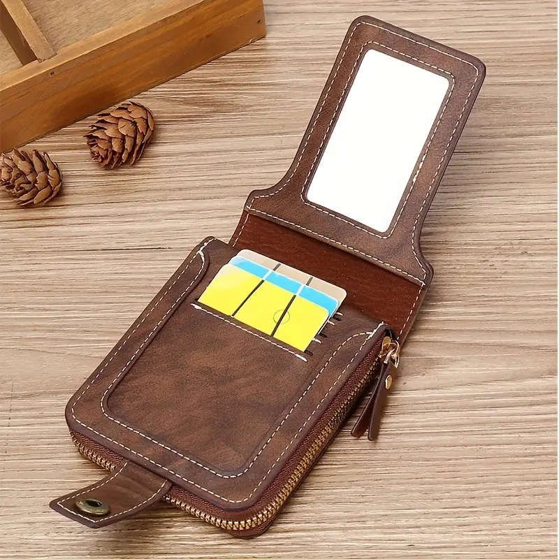 Button Decor Zipper Bag, Credit Card Holder, Bifold Wallet, Simple Portable Wallet