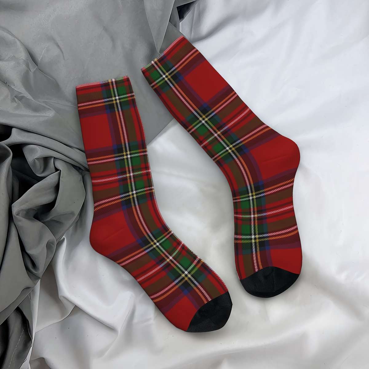 1 Pair One Size Blue Plaid Black Tartan Patter Socks