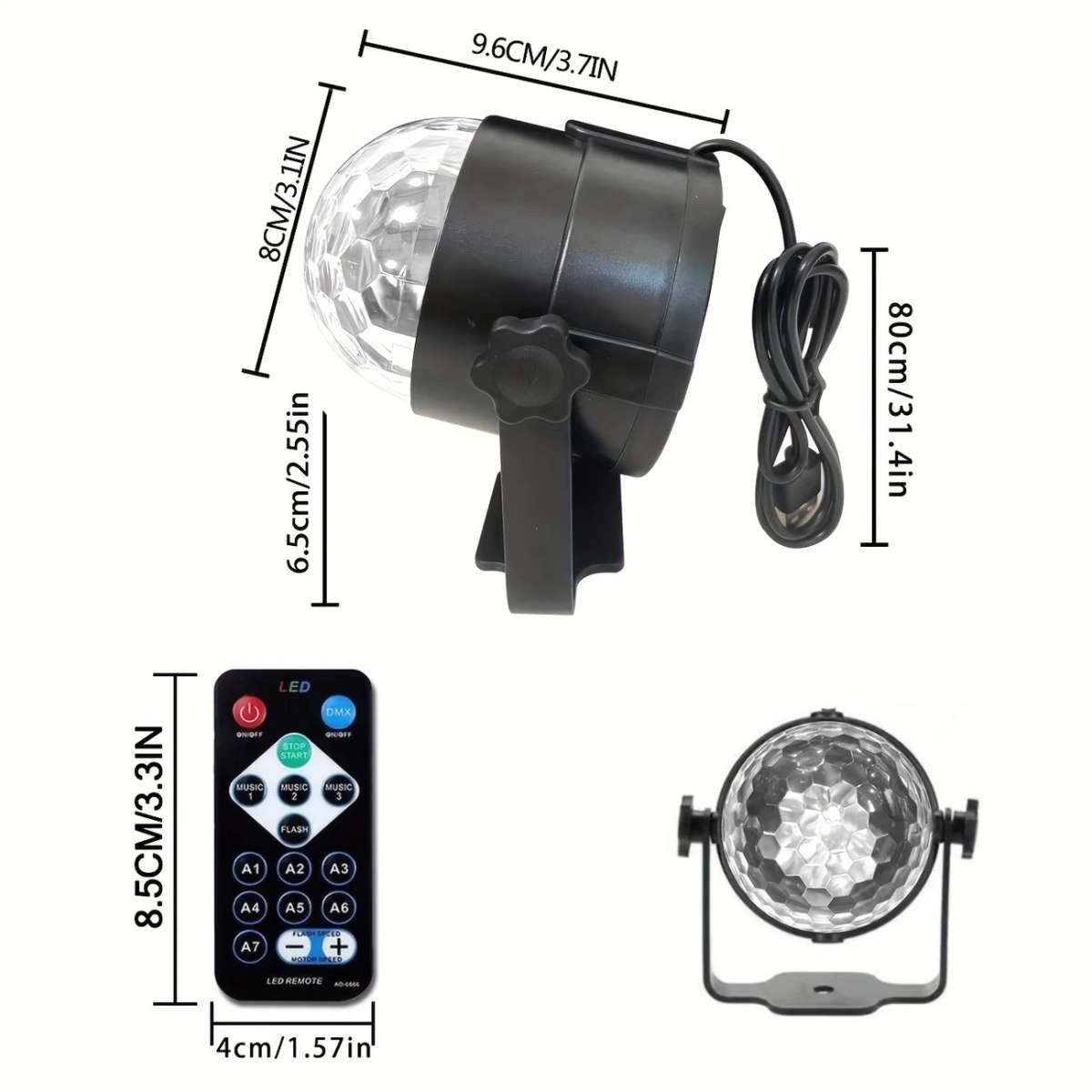 Voice-Controlled Rgb Disco Ball Light With Remote 7 Modes Usb Powered Color-Changing Led