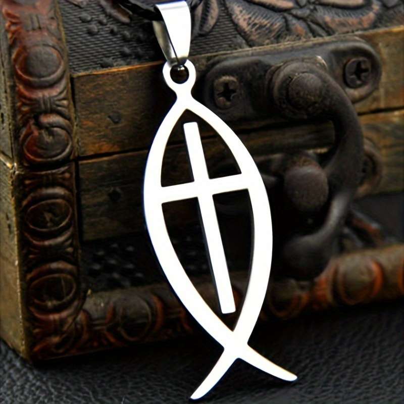 1 Piece Cross Fish Jesus Theme Pendant