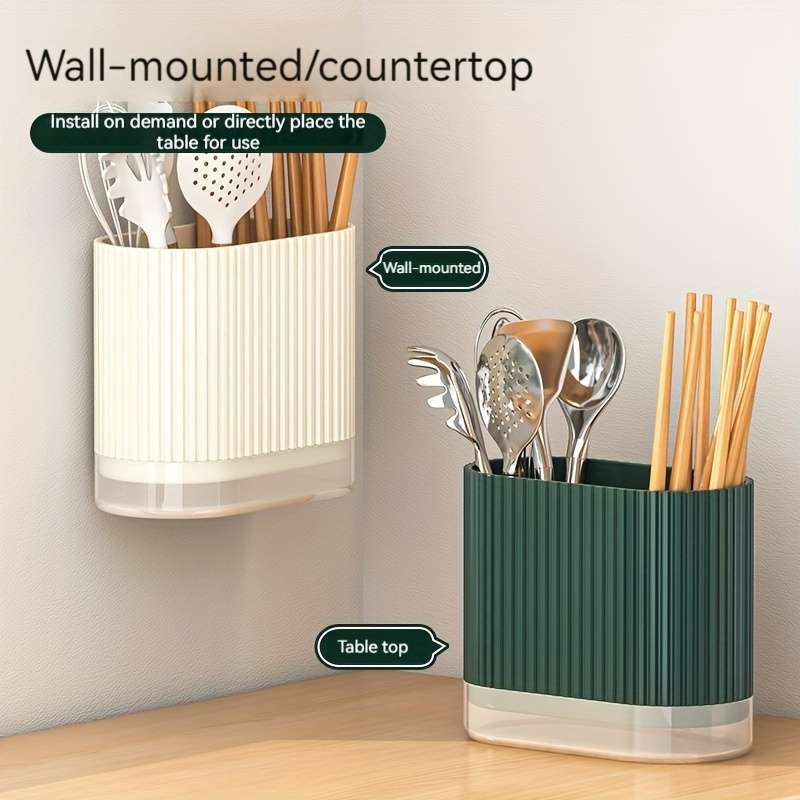 1pc Utensil Holder Countertop Knife Fork Storage Drain Box Multifunctional Plastic Rectangu