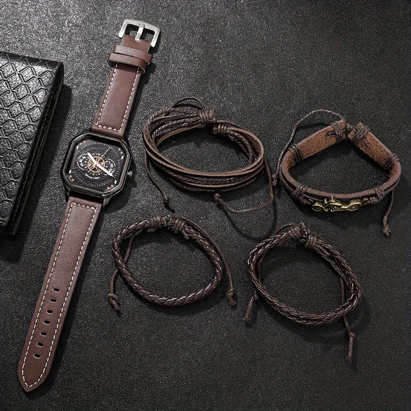 5pcs set Mens Fashion Business Watches Bracelet Set Color sent randomly