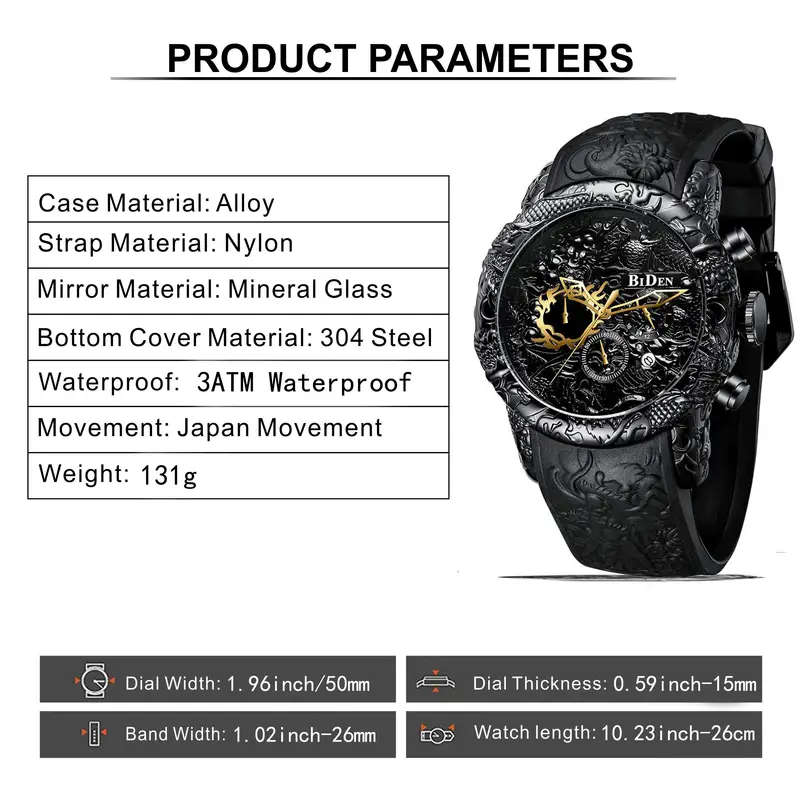 Men's Fashion Black Dragon Designer Watch