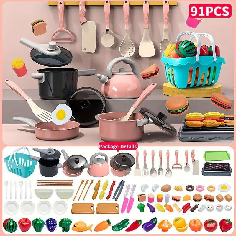 Little Chefs Dream Kitchen Set - Interactive Simulation Cooking Toy with Realistic Pots & Cutters -